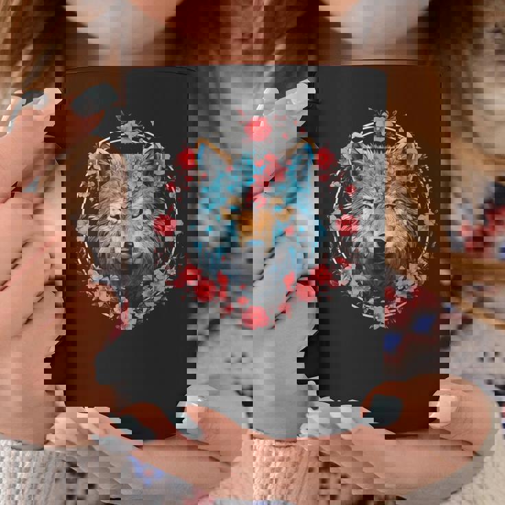 Opera D'arte Lupo Occhi Blu Lupo Fiori Di Ciliegio Tazze Regalos divertidos