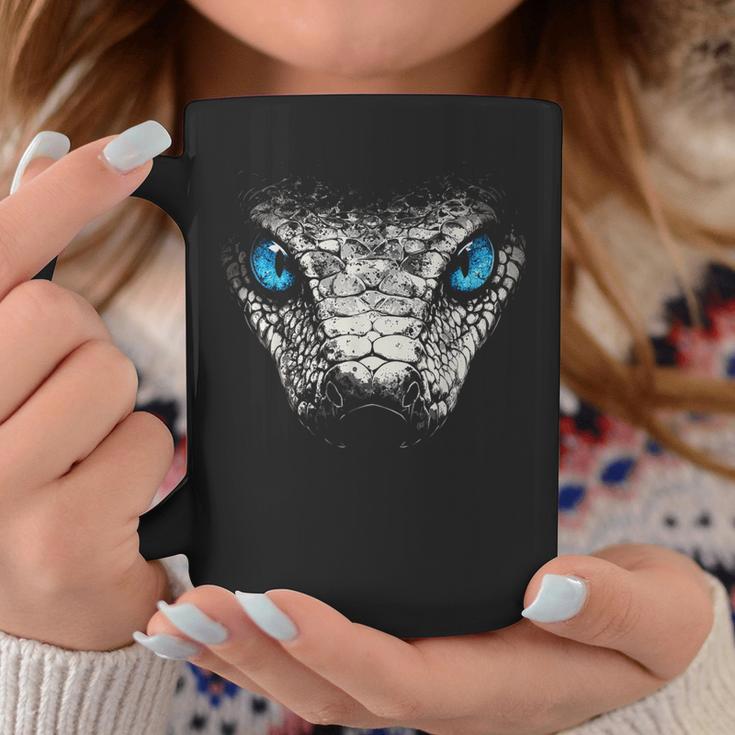 Serpiente Animal Motivo Ojos Azules Arte Serpiente Taza de café Regalos divertidos
