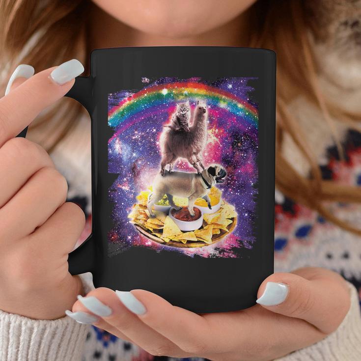 Space Cat Lama Pug Riding Nachos Tassen Lustige Geschenke