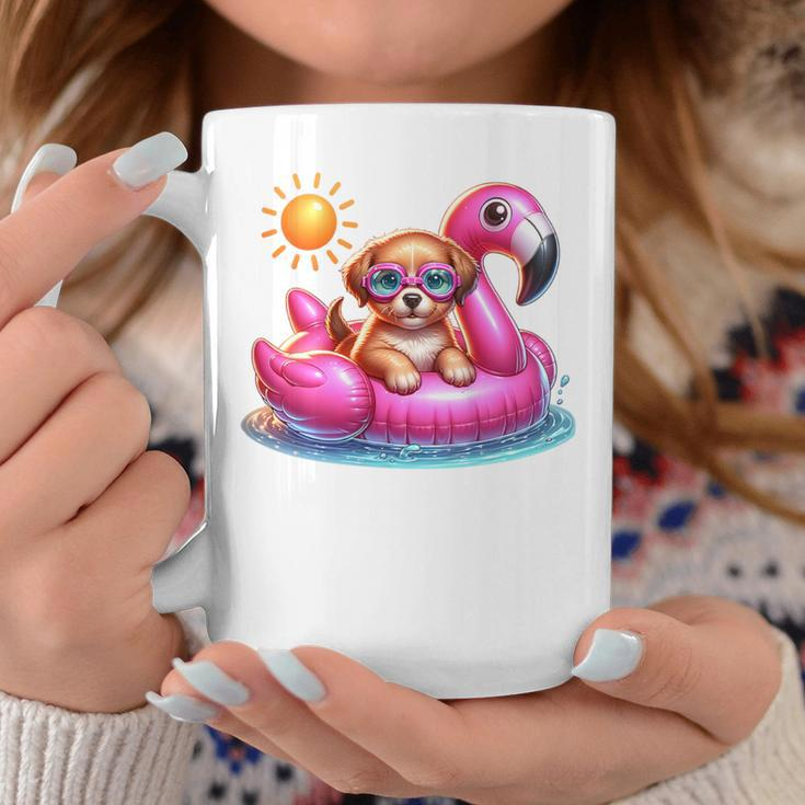 Cute Puppy Dog Pink Flamingo Summer Vibes Beach Lover Girls Coffee Mug Unique Gifts