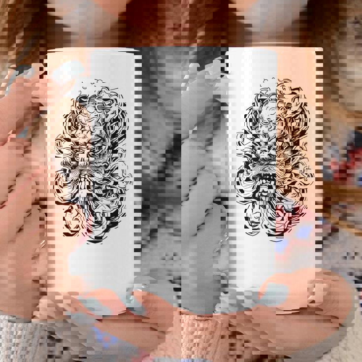 Máscara Japonesa Oni Mitología Japón Tatuaje Arte Dibujo Taza de café Regalos divertidos