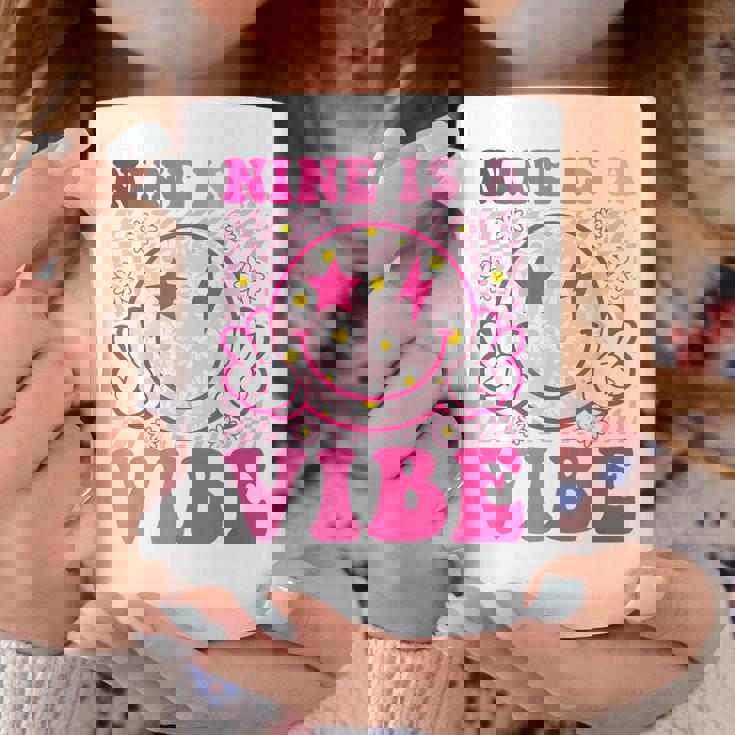Nine Is A Vibe 9Th Birthday Groovy 9 Years Old Smile Face Coffee Mug Personalized Gifts