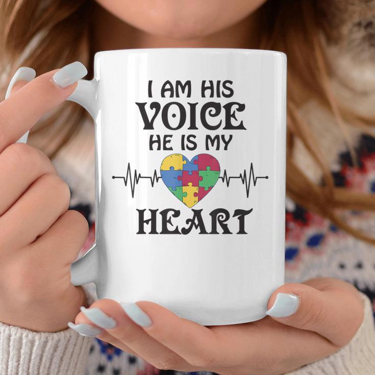 I Am Hisoice He Is My Heart Herzschlag Autism Awareness Son Tassen Lustige Geschenke