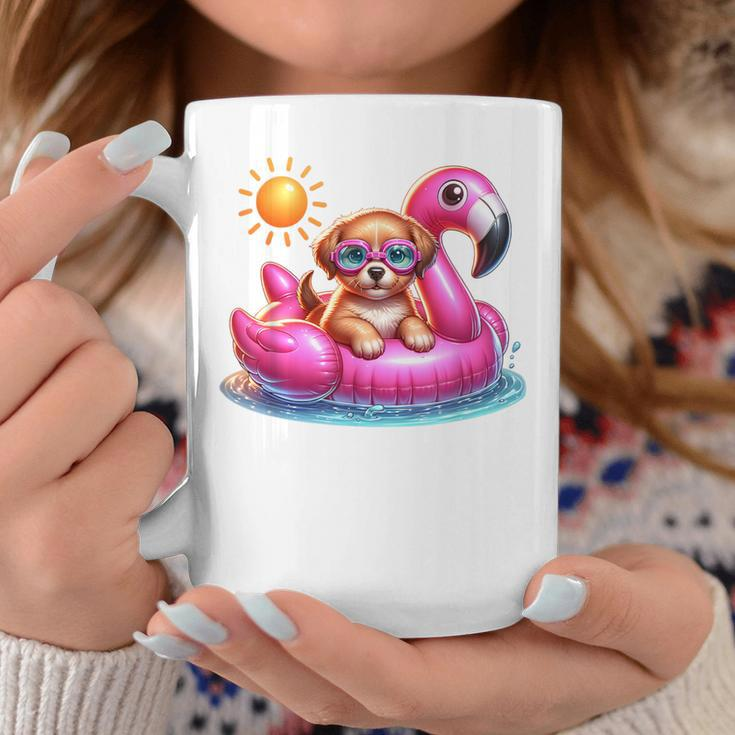 Puppy Dog Pink Flamingo Summer Vibes Beach Lover Cute Girls Coffee Mug Unique Gifts