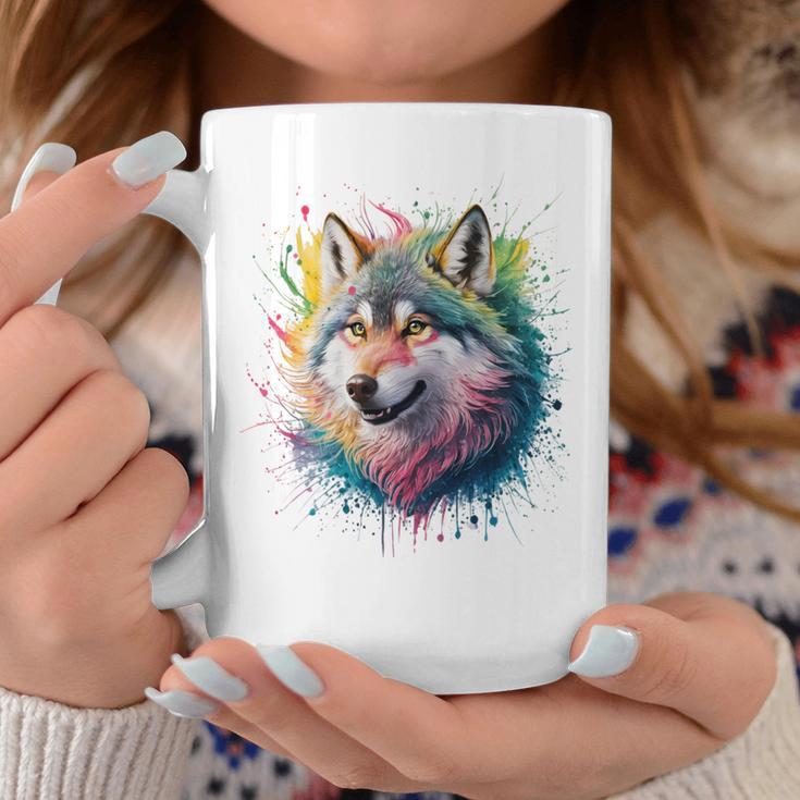 Wolf Herren Damen Bunt Aquarell Wolf Tassen Lustige Geschenke