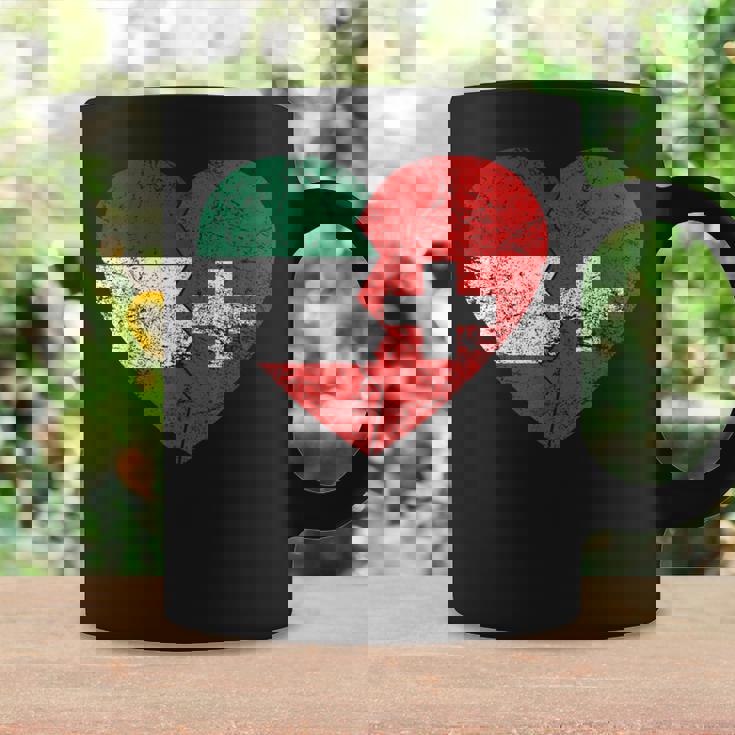 Corazón Banderas Suizas Italianas Italia Suiza Raícesintage Taza de café Ideas de regalos