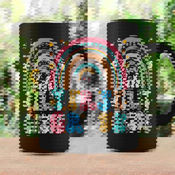Groovy Rainbow Hello First Grade First Day Teacher Kid Coffee Mug Gifts ideas