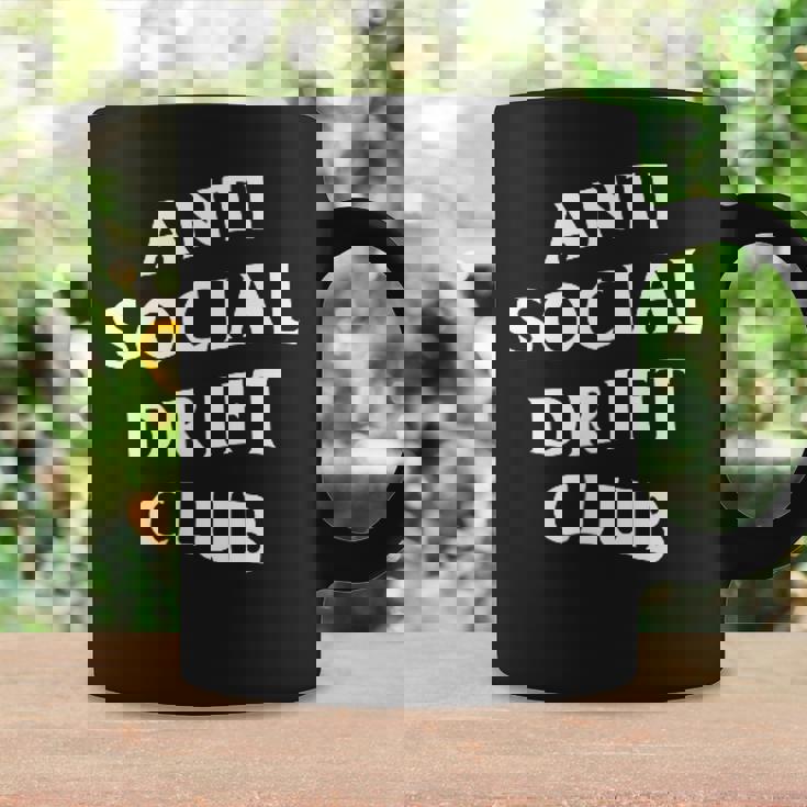Logo Anti Social Drift Club Blanco Delantero Trasero Taza de café Ideas de regalos
