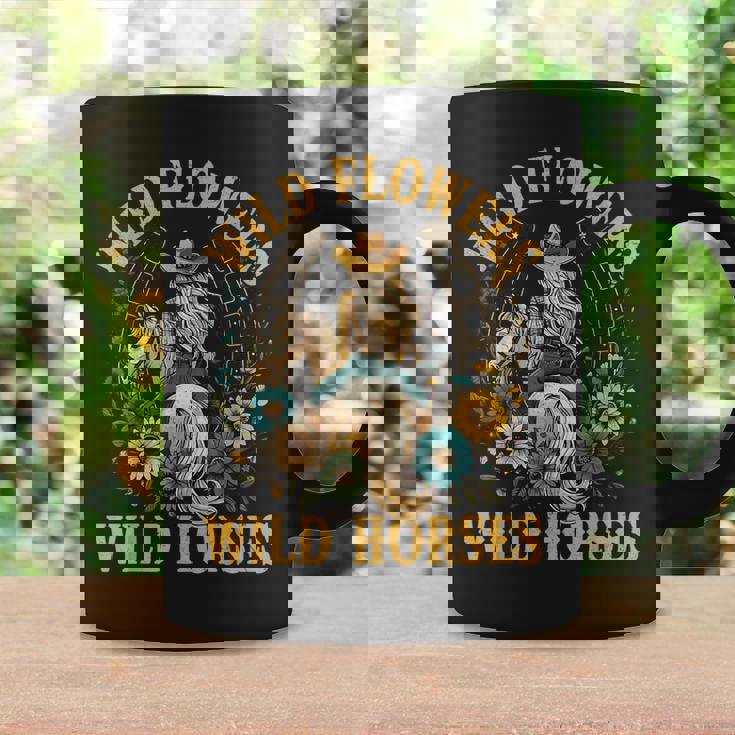 Retro Southern Sunset Cowgirl Wild Flowers Wild Horses Coffee Mug Gifts ideas