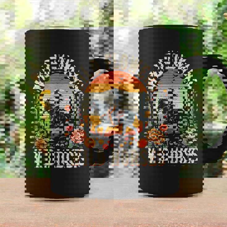 Sunset Cowgirl Riding Horse Wild Flowers Wild Horses Coffee Mug Gifts ideas