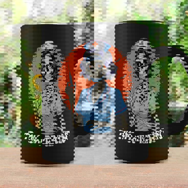 Trick Or Treatment Halloween Nurse Skeleton Ghost Coffee Mug Gifts ideas