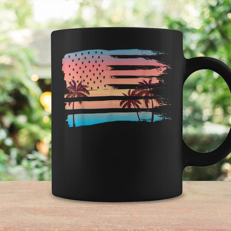 Vintage Tropical Summer-Holiday And Usa Flag Beach Palm Tree Coffee Mug Gifts ideas