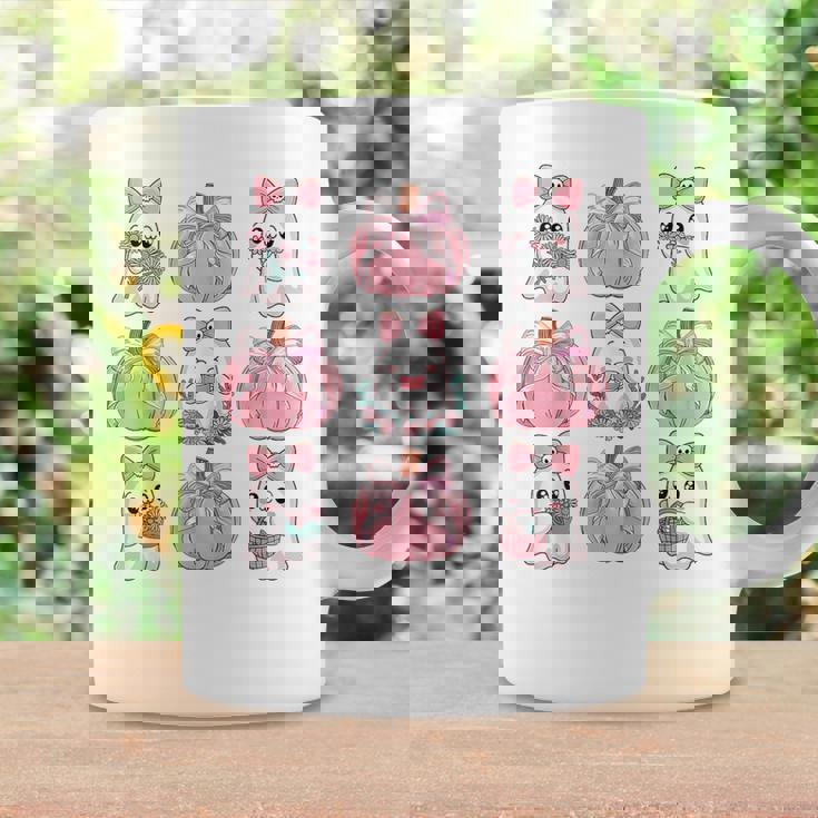 Cute Ghost Florals Pink Coquette Bows Pumpkin Halloween Girl Coffee Mug Gifts ideas
