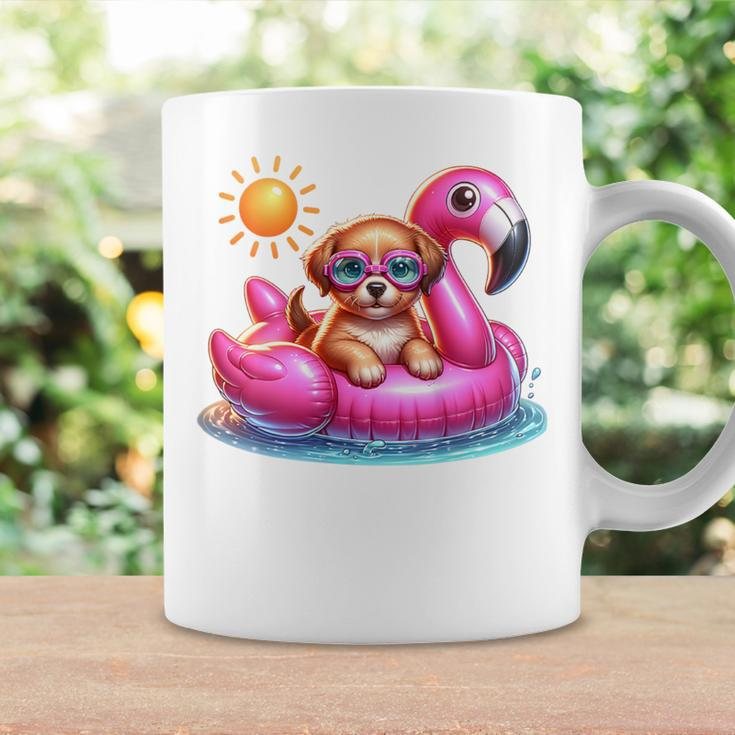 Cute Puppy Dog Pink Flamingo Summer Vibes Beach Lover Girls Coffee Mug Gifts ideas