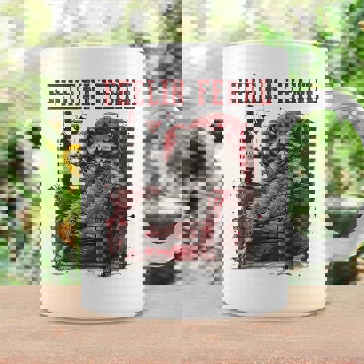 Feelin Feral Vintage Retro Raccoon With Wine Lovers Coffee Mug Gifts ideas