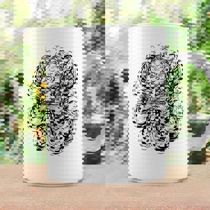 Máscara Japonesa Oni Mitología Japón Tatuaje Arte Dibujo Taza de café Ideas de regalos