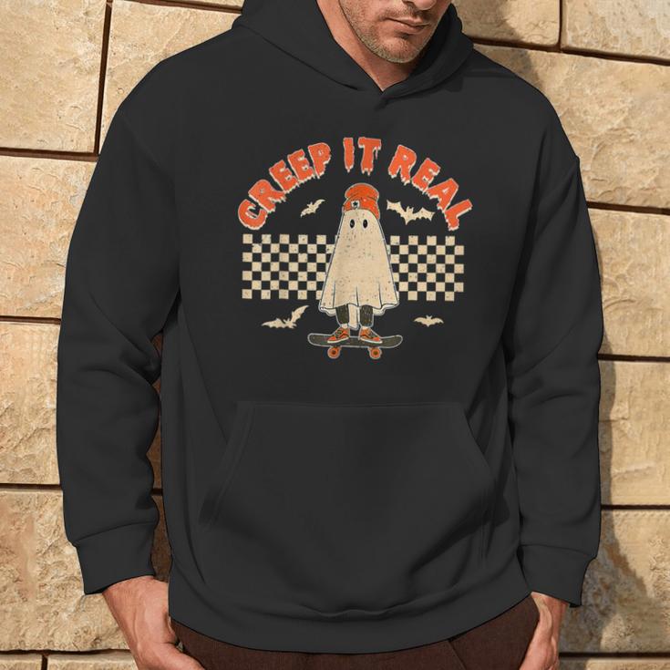 Creep It Real Skateboarding Ghost Retro Halloween Costume Hoodie Lifestyle