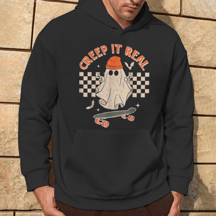 Creep It Real Skateboarding Ghost Retro Halloween Costume Hoodie Lifestyle
