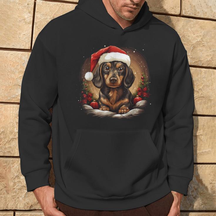 Dachshund With Santa Hat Christmas With Dog Kapuzenpullover Lebensstil