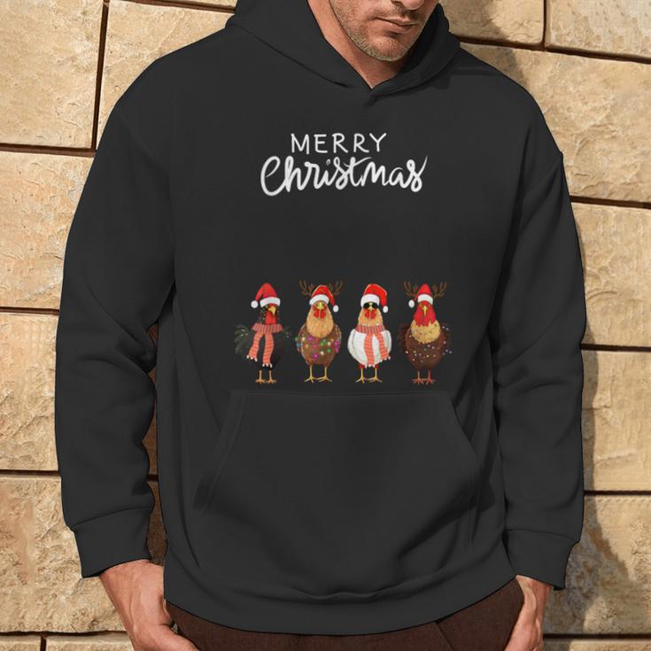 Frohe Weihnachten Hühner Mit Weihnachtsmützen Süßer Hühnerliebhaber Kapuzenpullover Lebensstil