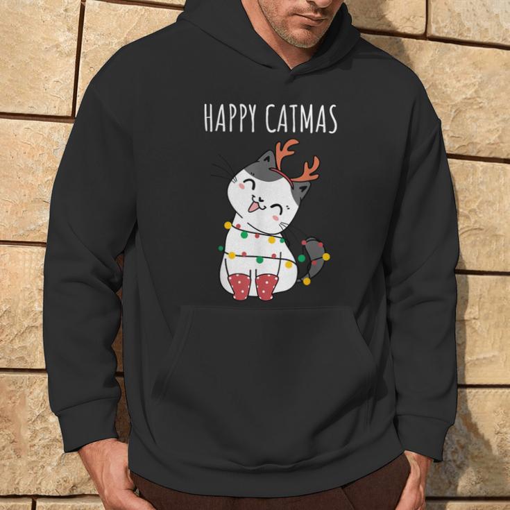 Happy Catmas Lustiges Weihnachts Katze Christmas Tree Kapuzenpullover Lebensstil