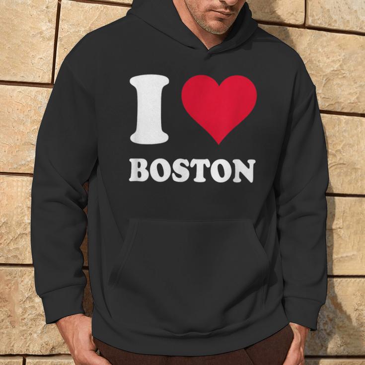 Red Heart I Love Boston Hoodie - Seseable