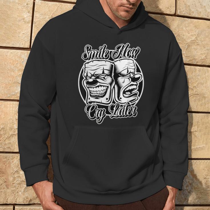 Smile Now Cry Later Chicano Lowrider Blackwork Hoodie - Thegiftio