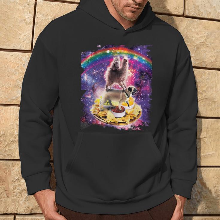 Space Cat Lama Pug Riding Nachos Kapuzenpullover Lebensstil