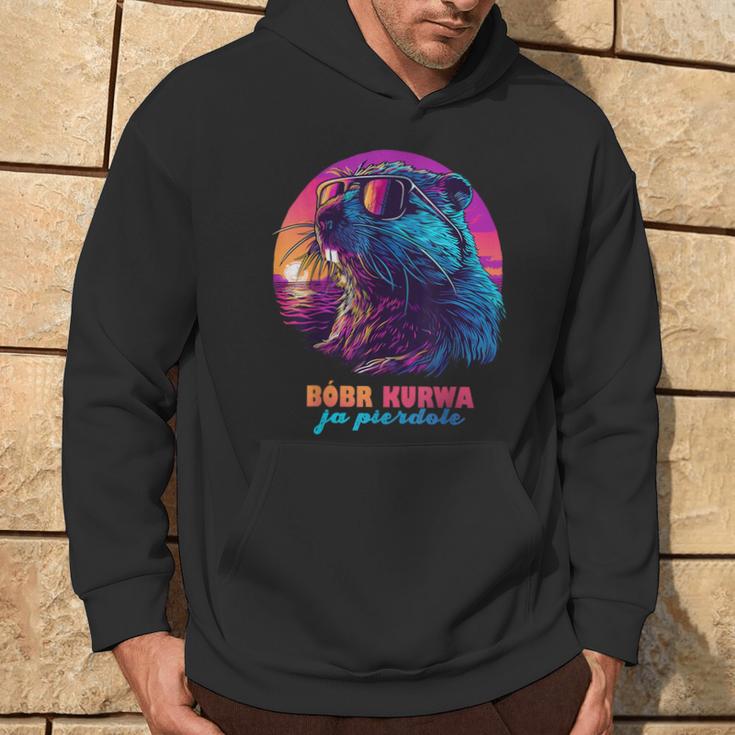 Synthwave Polish Beaver Meme Bober Kurwa Ja Pierdole Bobr Kapuzenpullover Lebensstil