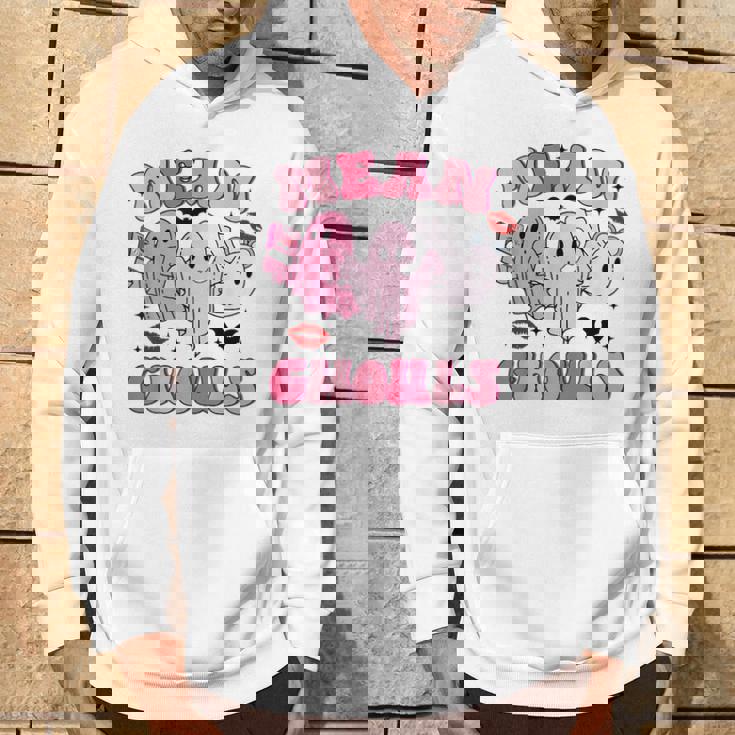 Retro Pink Mean Ghouls Halloween Ghost Let's Go Ghouls Cute Hoodie Lifestyle