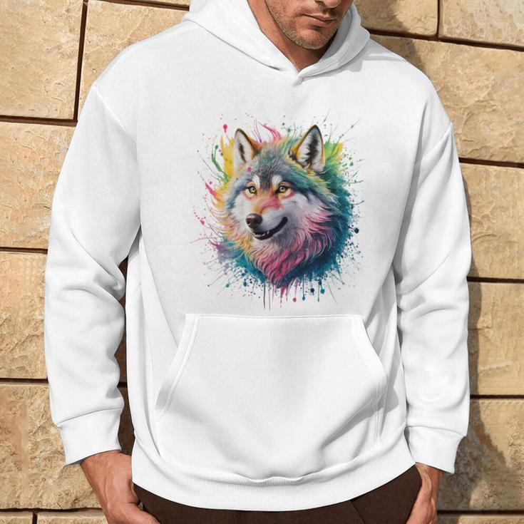 Wolf Herren Damen Bunt Aquarell Wolf Kapuzenpullover Lebensstil