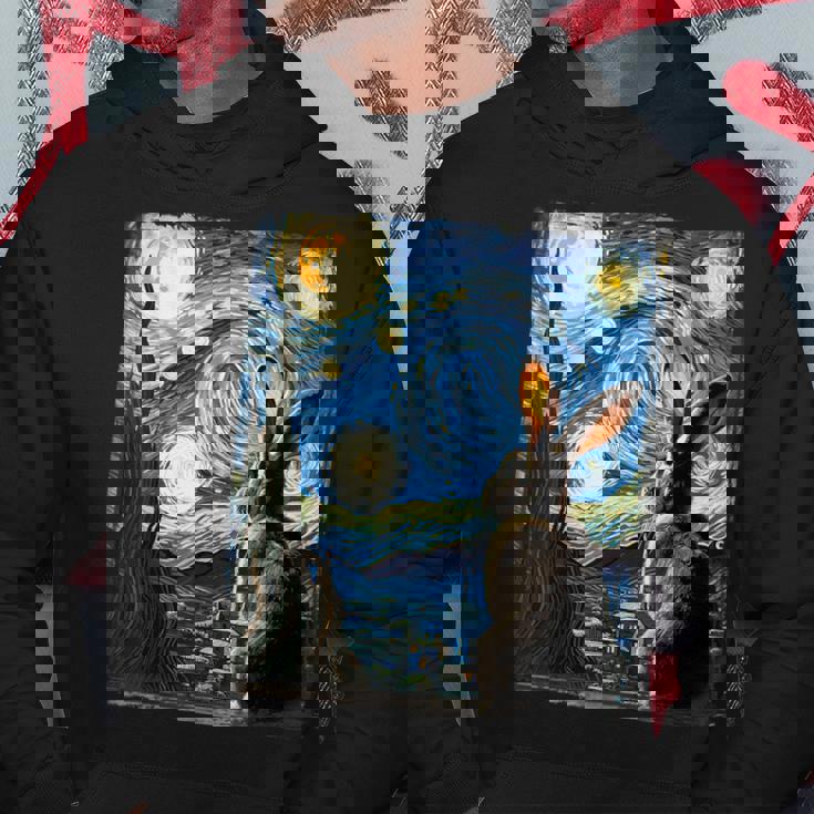 Camicia Artistica Coniglioan Gogh Stile Notte Stellata Coniglio Felpa con cappuccio Regalos divertidos