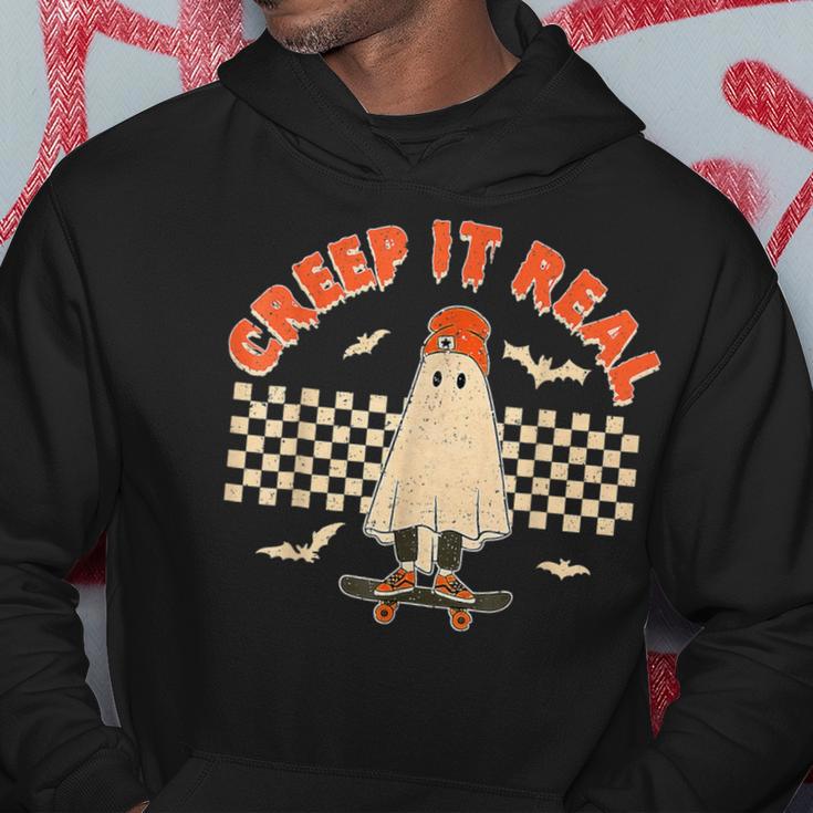 Creep It Real Skateboarding Ghost Retro Halloween Costume Hoodie Unique Gifts
