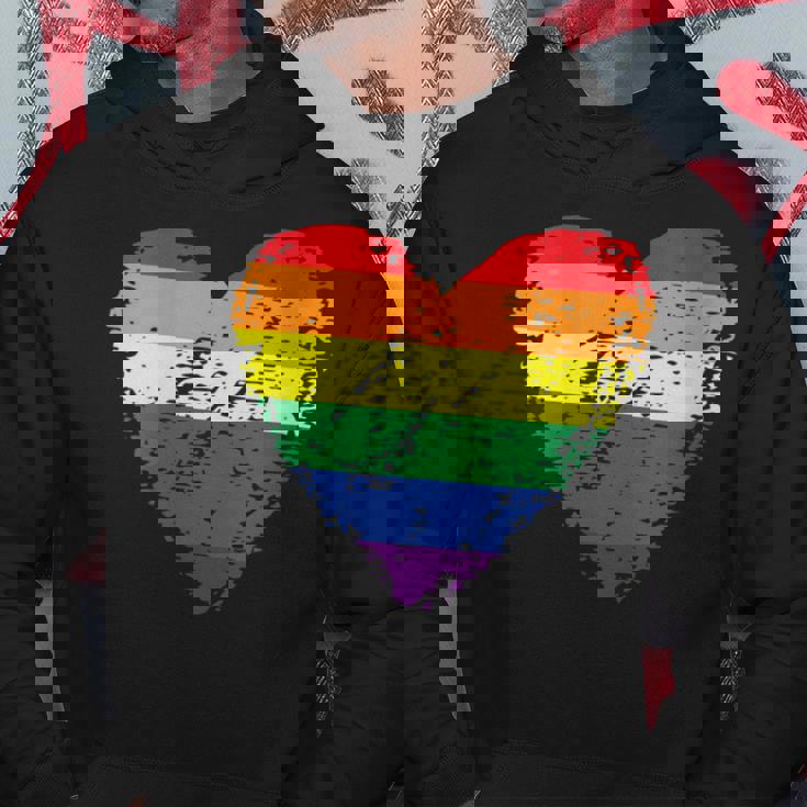 Donna Gay Pride Lgbt Queer Arcobaleno A Strisce Cuore Con Collo A Felpa con cappuccio Regalos divertidos