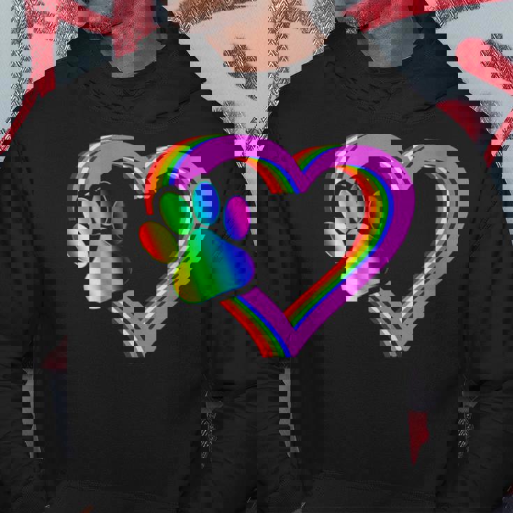 Donna Lgbt Cuore Arcobaleno Cuore Zampa Del Cane Sostenitore Lgbt Pride Con Collo A Felpa con cappuccio Regalos divertidos