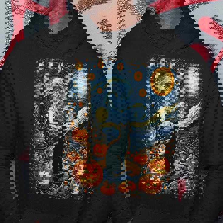 Halloween Van Gogh Starry Night Black Cat Pumpkins Hoodie Unique Gifts