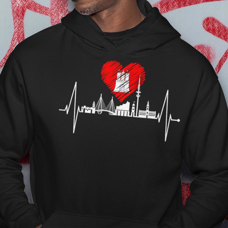 Hamburg Skyline Heartbeat Hamburger Hafen Heart Fan Kapuzenpullover Lustige Geschenke