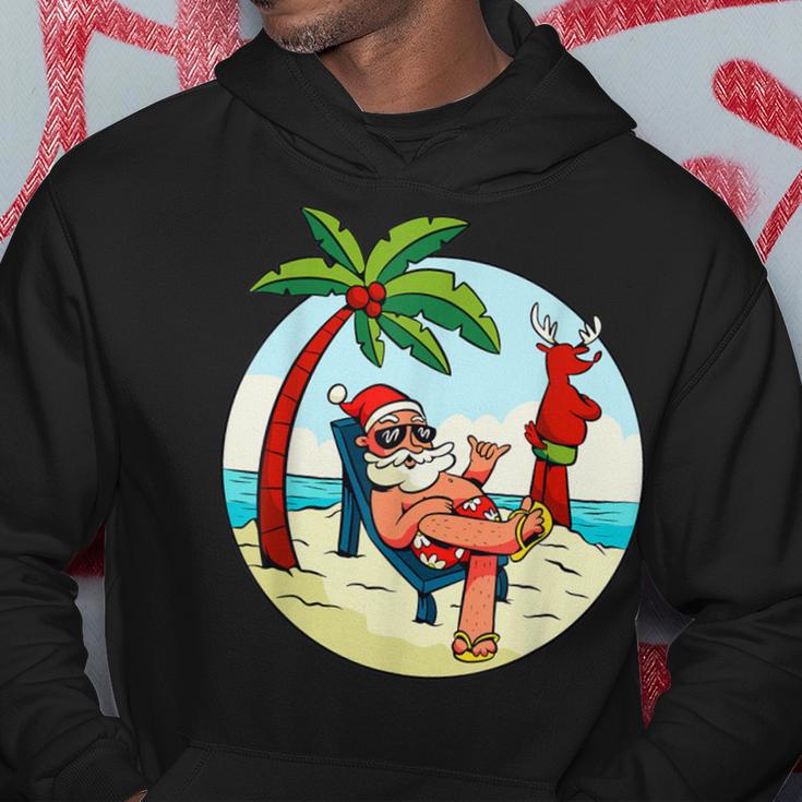 Santa Claus Reindeer Beach Swimming Trunks Palm Trees Christmas Kapuzenpullover Lustige Geschenke