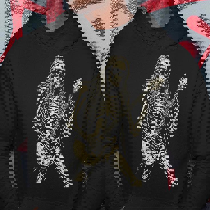 Skeleton Playing Guitar Graphic Rock And Roll Band Rock On Hoodie Unique Gifts