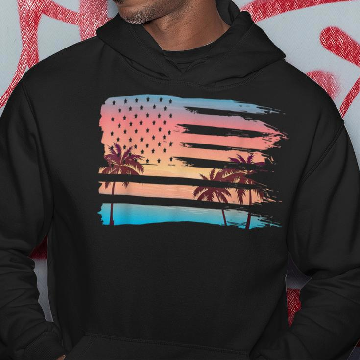 Vintage Tropical Summer-Holiday And Usa Flag Beach Palm Tree Hoodie Unique Gifts