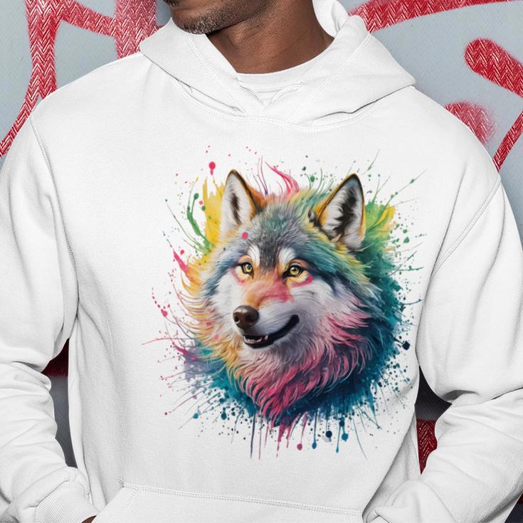 Wolf Herren Damen Bunt Aquarell Wolf Kapuzenpullover Lustige Geschenke