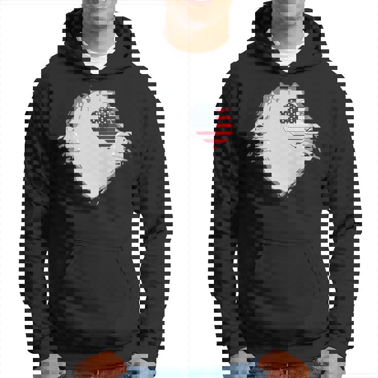 America Heart Usa Heart Chest American Flag Hoodie