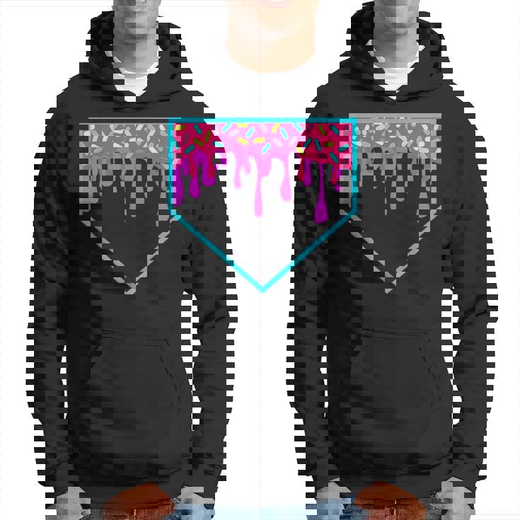 Baseball Ice Cream Dripping Baseball Home Plate Drip Hoodie