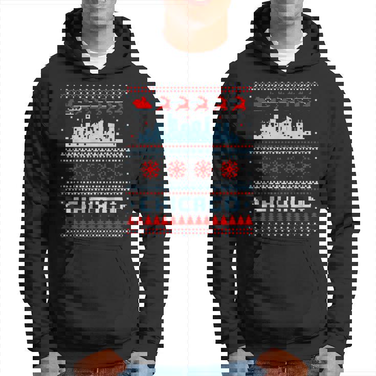 Chicago Flag City Skyline Chicago Fan Ugly Christmas Sweater Hoodie