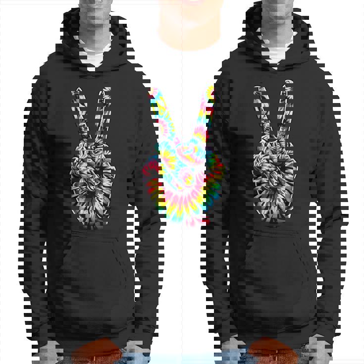 Cool Retro Tie Dye Peace Hand 1960S Hippie Peace Sign Hoodie