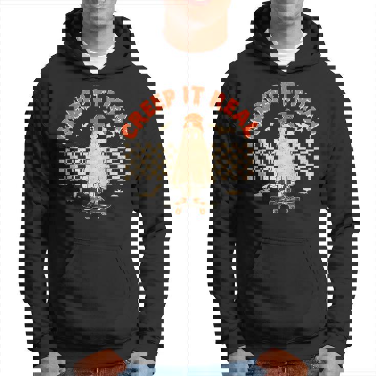 Creep It Real Skateboarding Ghost Retro Halloween Costume Hoodie