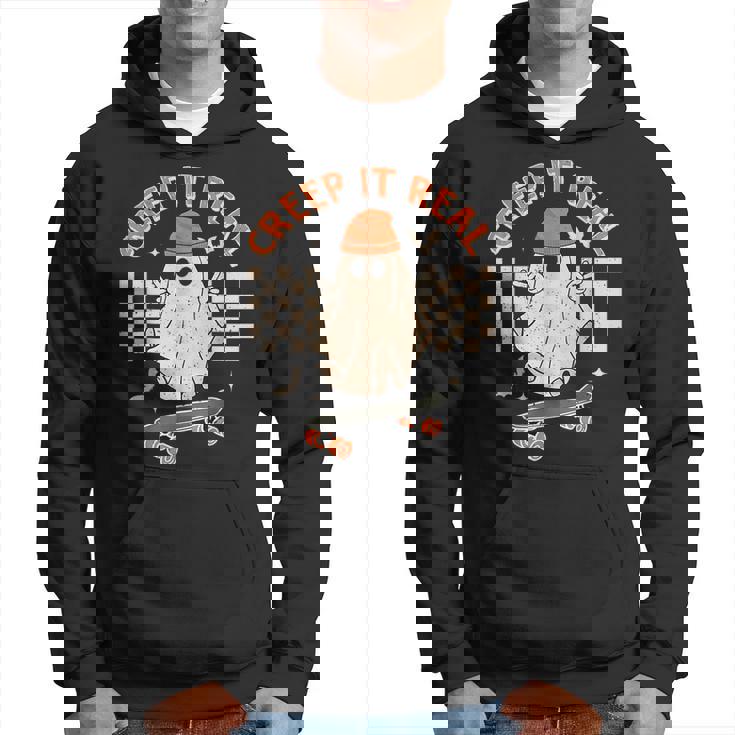 Creep It Real Skateboarding Ghost Retro Halloween Costume Hoodie
