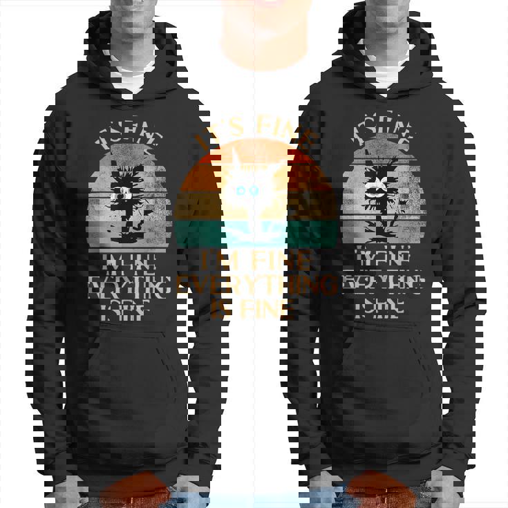 Divertido Gato Negro Retro Está Bien Estoy Bien Todo Está Bien Sudadera