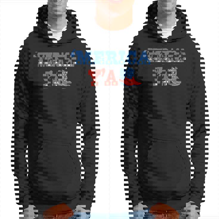 Merica Y'all Retro 4Th Of July Cowboy Cowgirl Western Howdy Hoodie