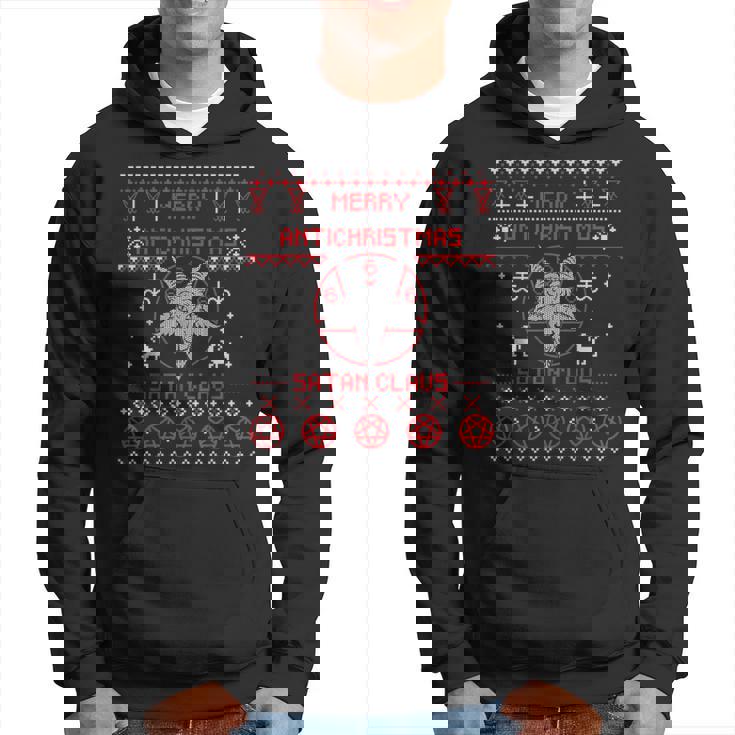Merry Antichristmas Satan Claus Pentagram Upside Down Cross Felpa con cappuccio